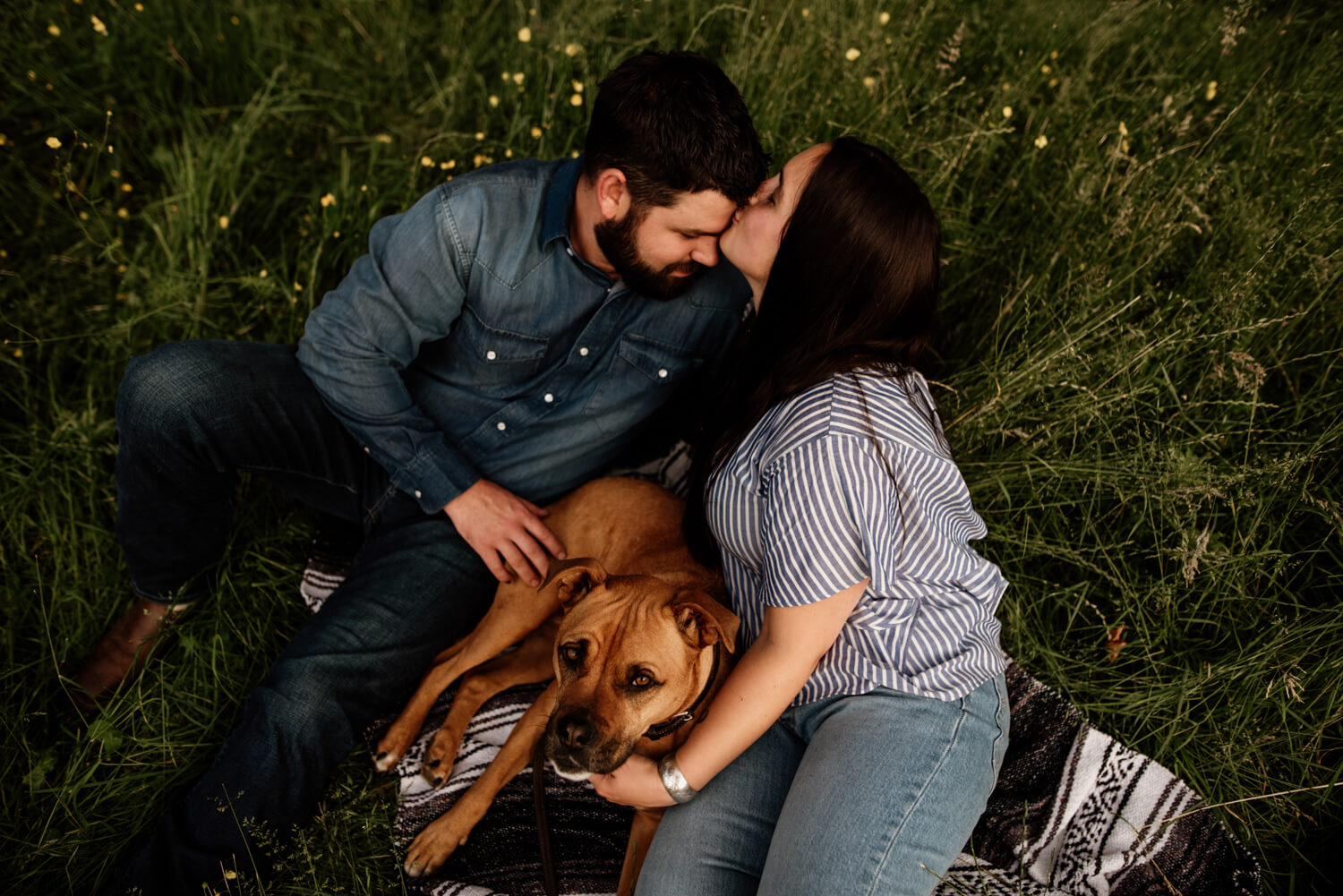 bride and groom with their dog