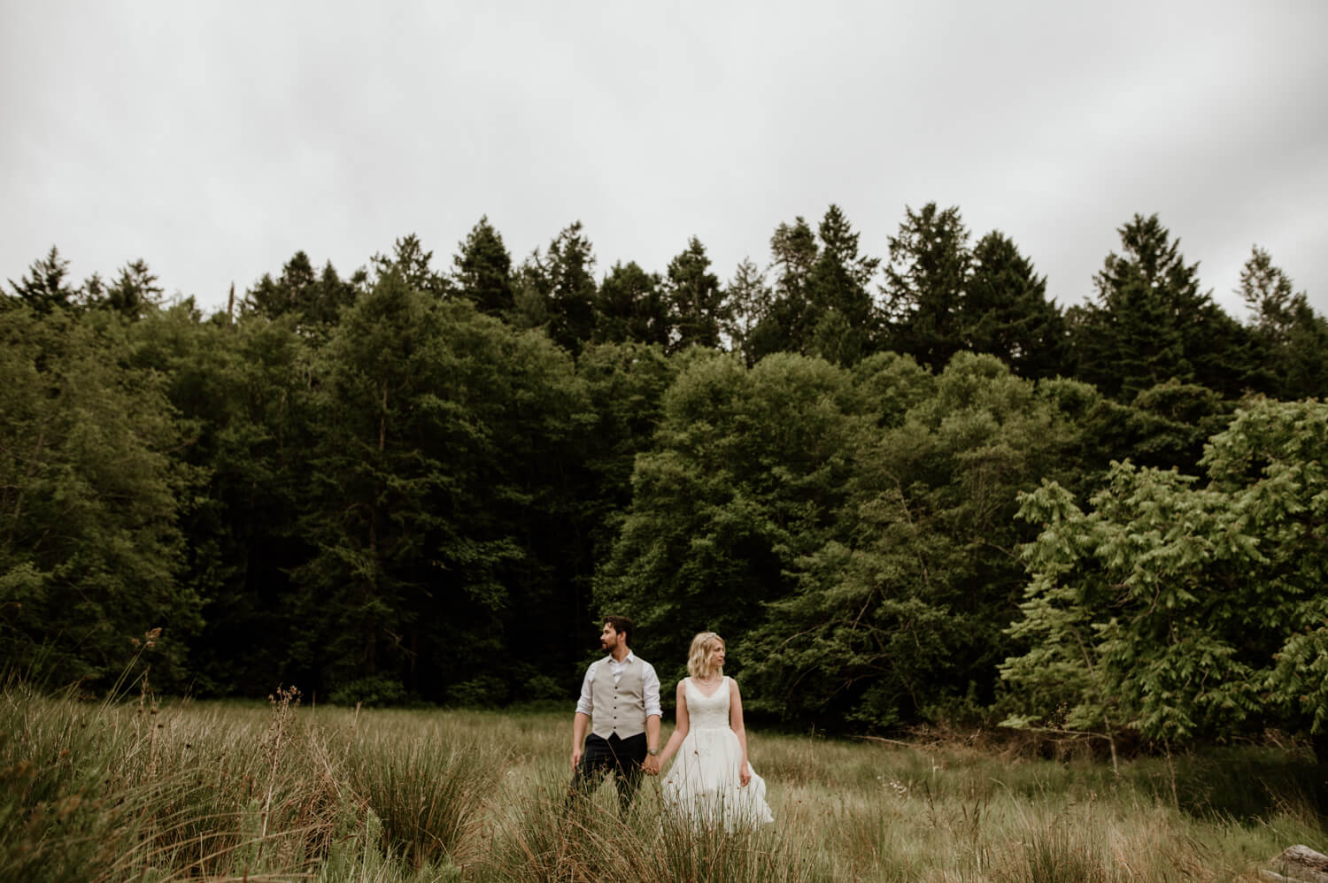 bride and groom portraits at roesland pender island
