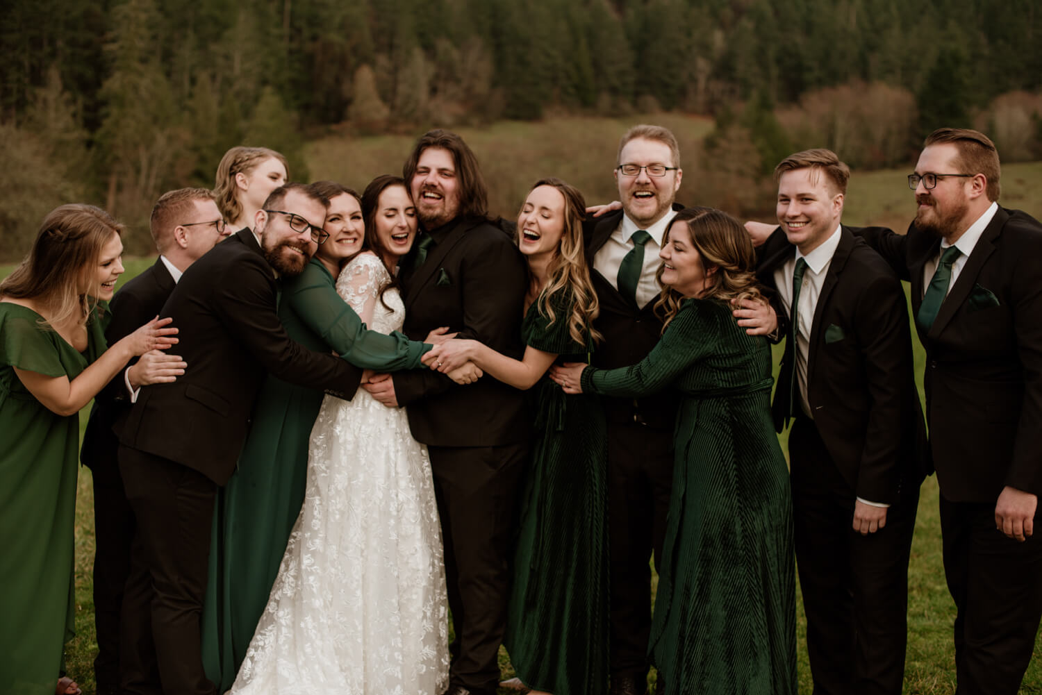 wedding party portraits at birds eye cove farm