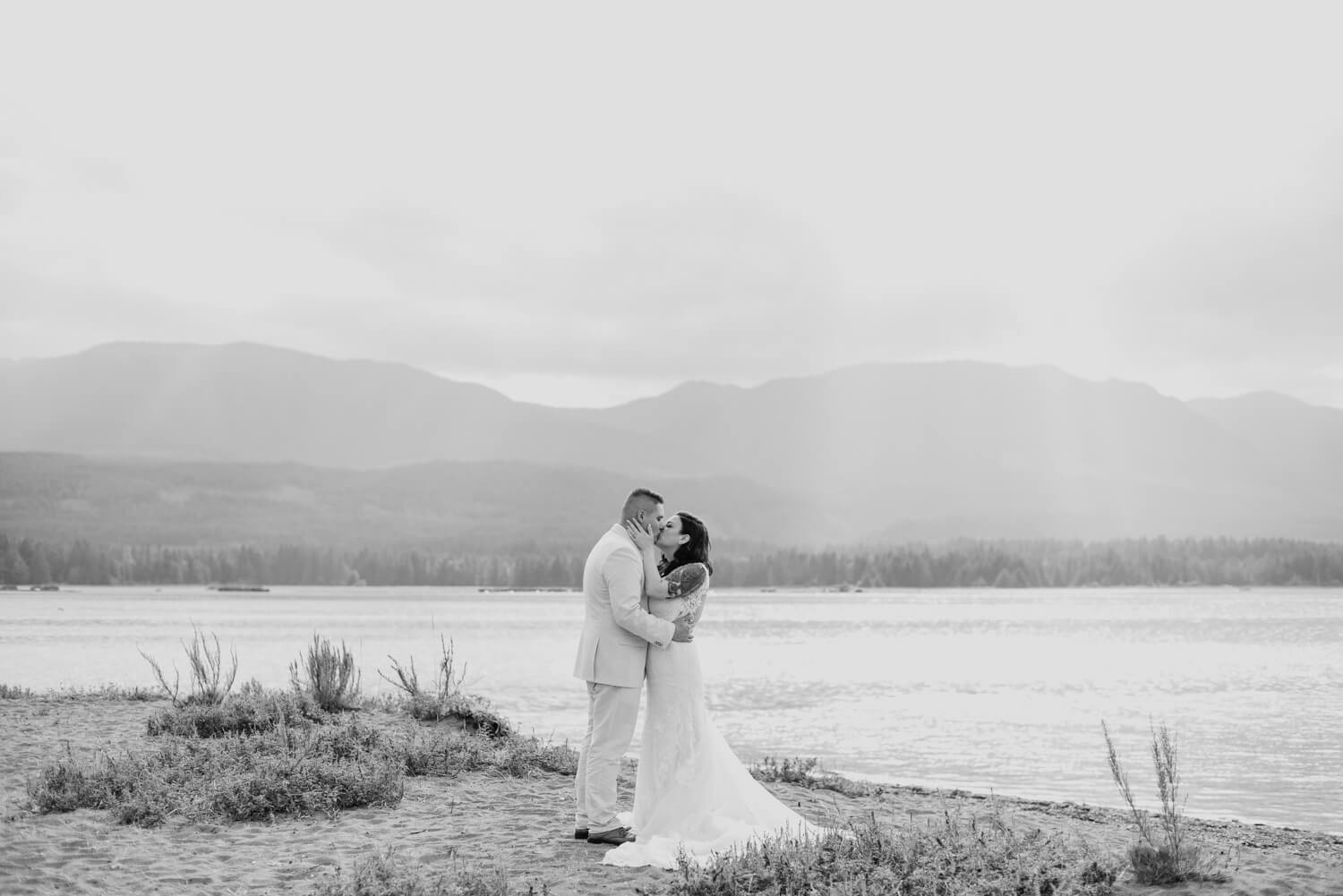 newlywed portraits at deep bay beach on vancouver island