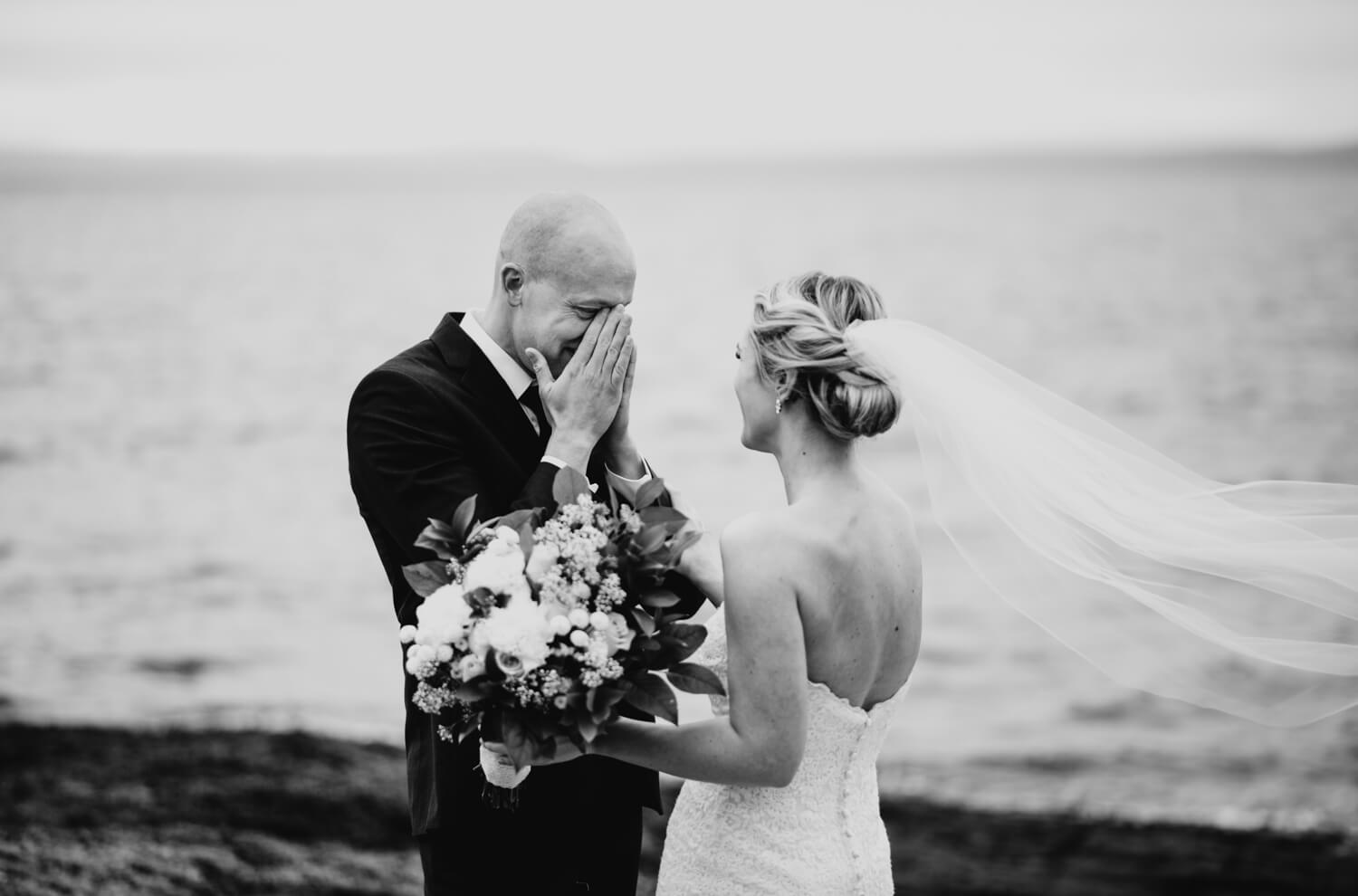 bride and groom first look