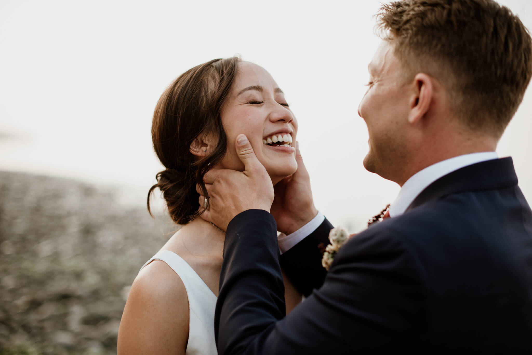 Bride and groom at the beach