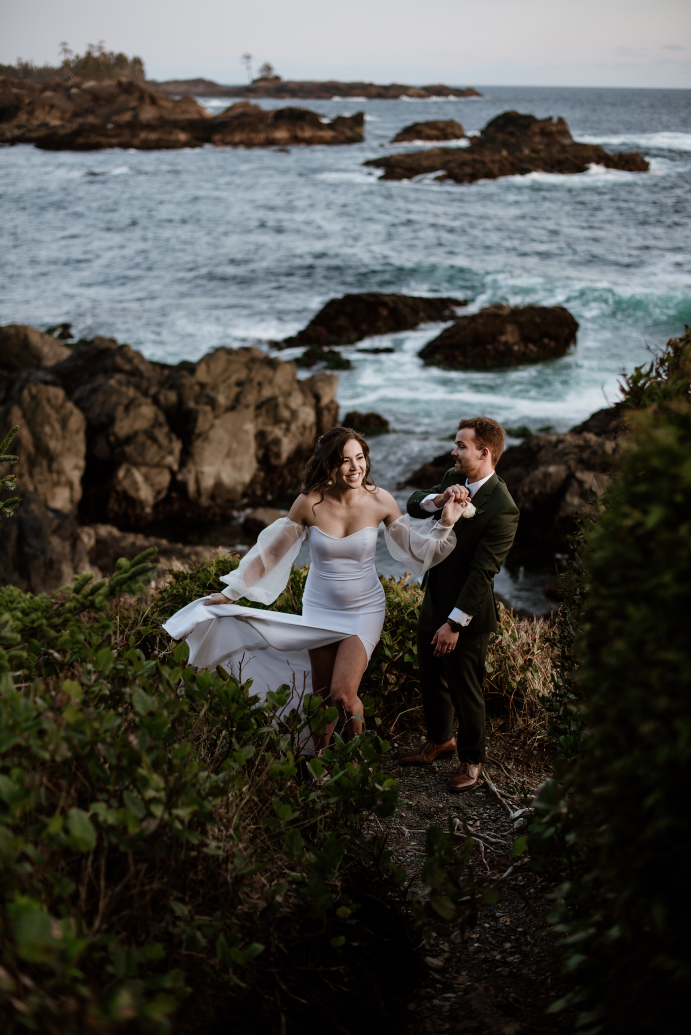 The bride and groom dancing in front of the Black Rock Resort ocean views