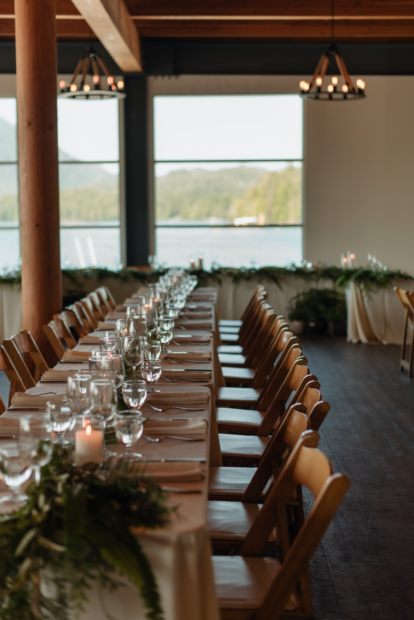 The reception space at the Shore Pier wedding venue in Tofino