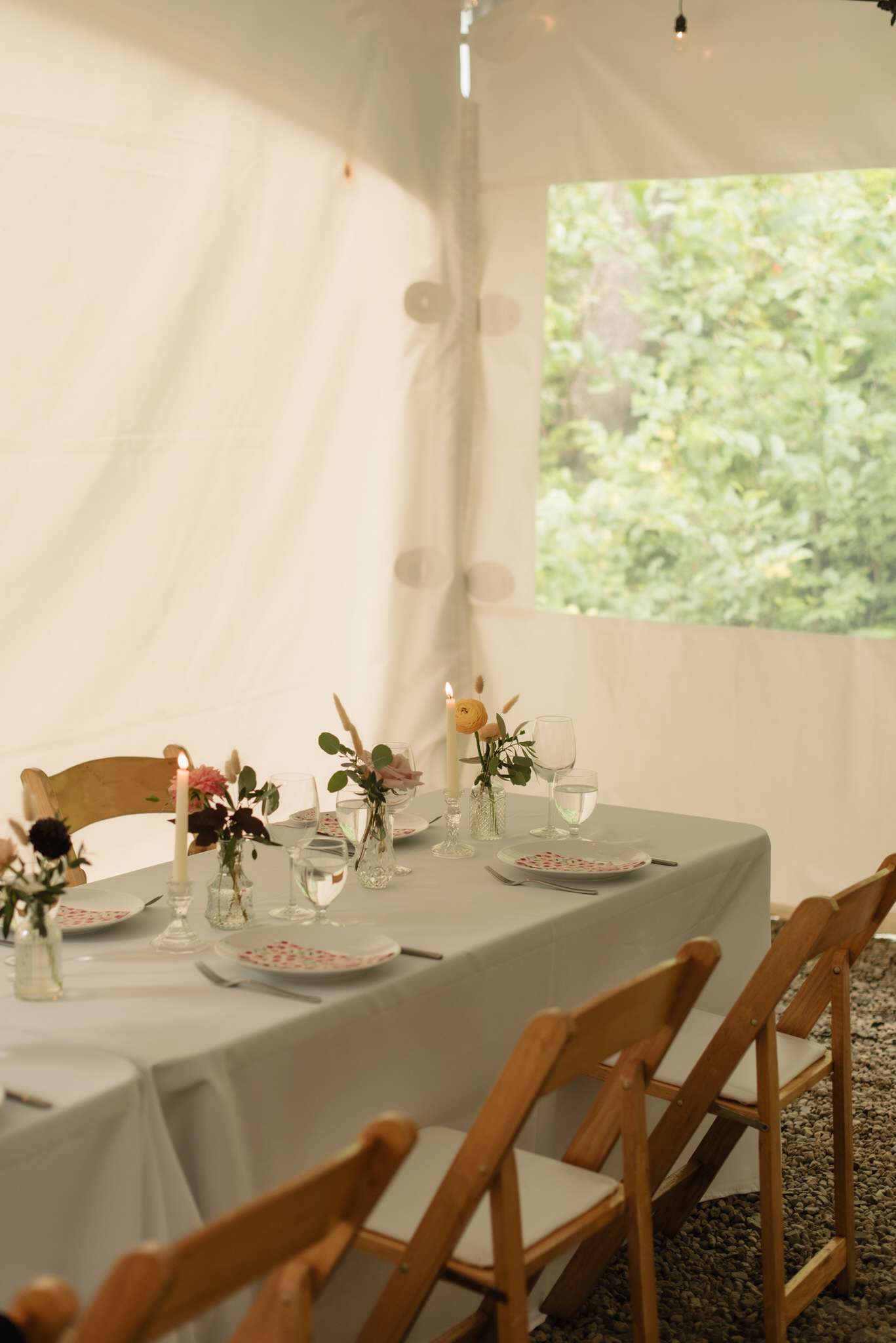 Inside the rainforest wedding reception tent at Pacific Sands