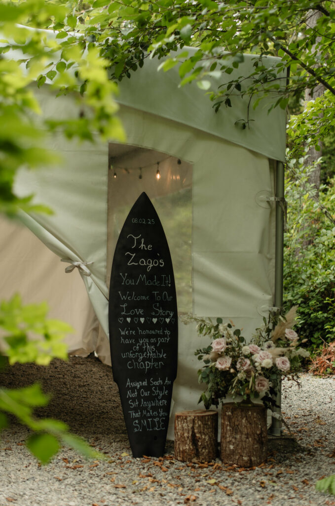 The rainforest wedding reception tent at Pacific Sands