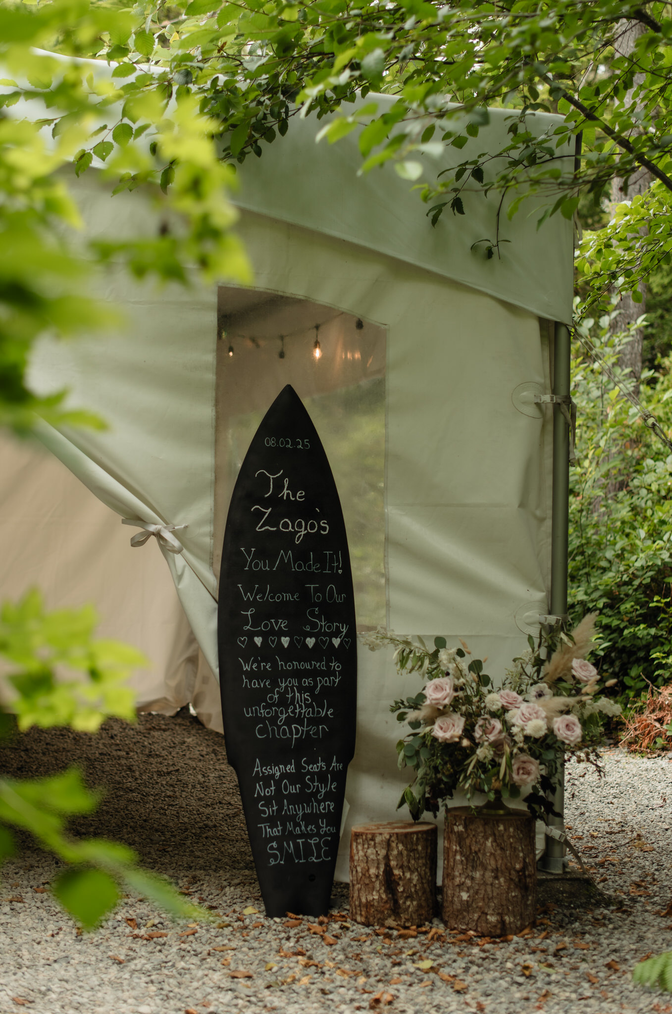 The rainforest wedding reception tent at Pacific Sands